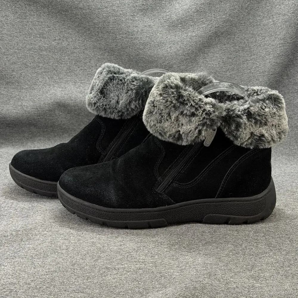 Khombu Jessica Women's Boots Size 7M Black Suede Faux Fur Trim Ankle Winter Zip